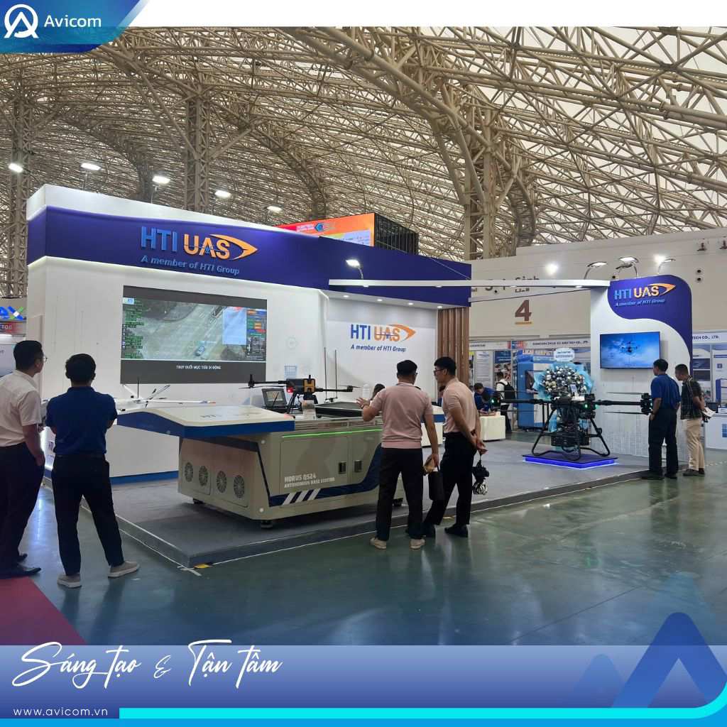 Gian hàng HTI UAS tại UAV VIETNAM 2026 do Avicom thiết kế và thi công